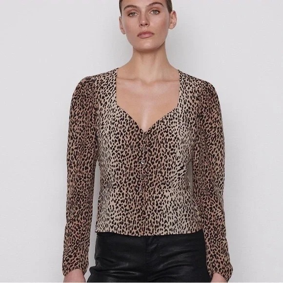 Frame Denim Tops - Frame Silk Animal Print Top Womens M Peplum Blouse Career Cheetah‎ Leopard